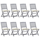 Garden Chairs 8 pcs Foldable with Cushions Solid Acacia Wood