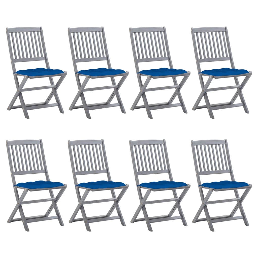Tuinstoelen 8 st inklapbaar met kussens massief acaciahout