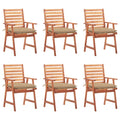 Tuinstoelen 6 st met kussens massief acaciahout