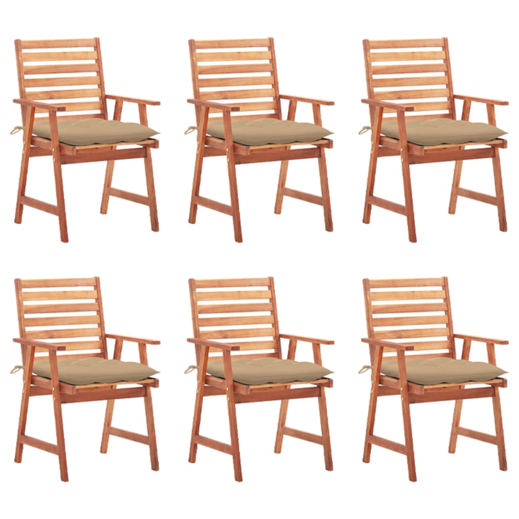 Tuinstoelen 6 st met kussens massief acaciahout