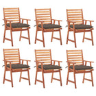 Garden chairs 6 pcs with cushions solid acacia wood