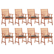 Tuinstoelen massief acaciahout 8 stuks taupe kussens