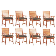 Tuinstoelen massief acaciahout set van 8 met kussens