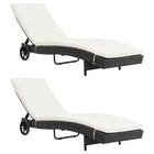 Sun loungers 2 pcs with wheels and cushions poly rattan black