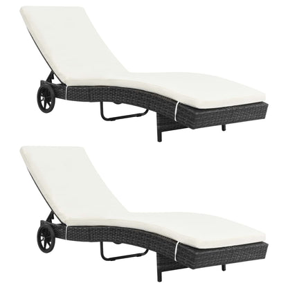 Ligbedden Met Wielen En Kussens Poly Rattan 2 Zwart