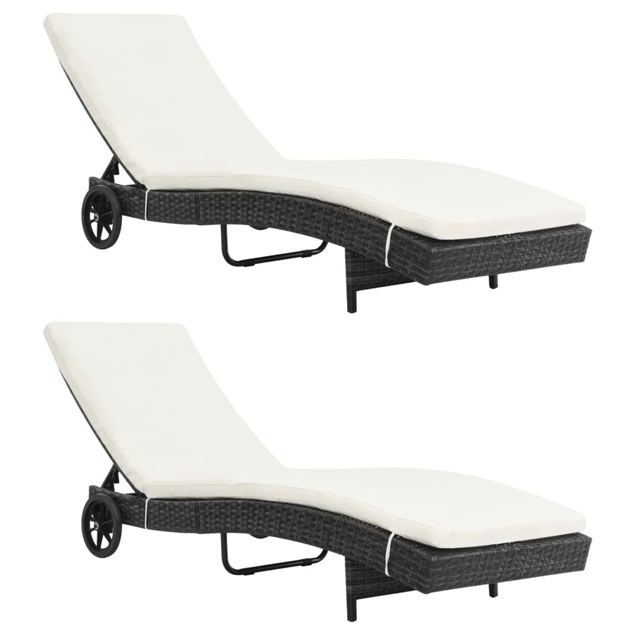 Ligbedden Met Wielen En Kussens Poly Rattan 2 Zwart