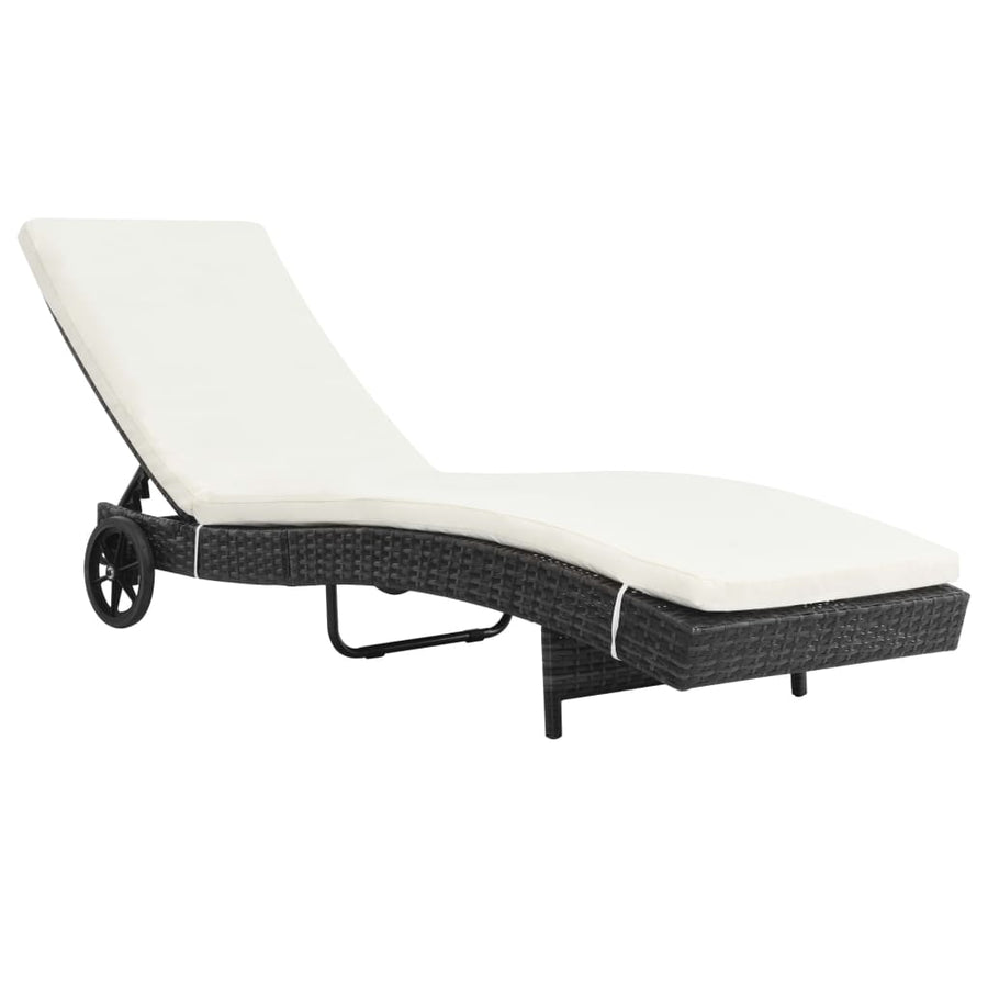 Ligbedden Met Wielen En Kussens Poly Rattan 2 Zwart