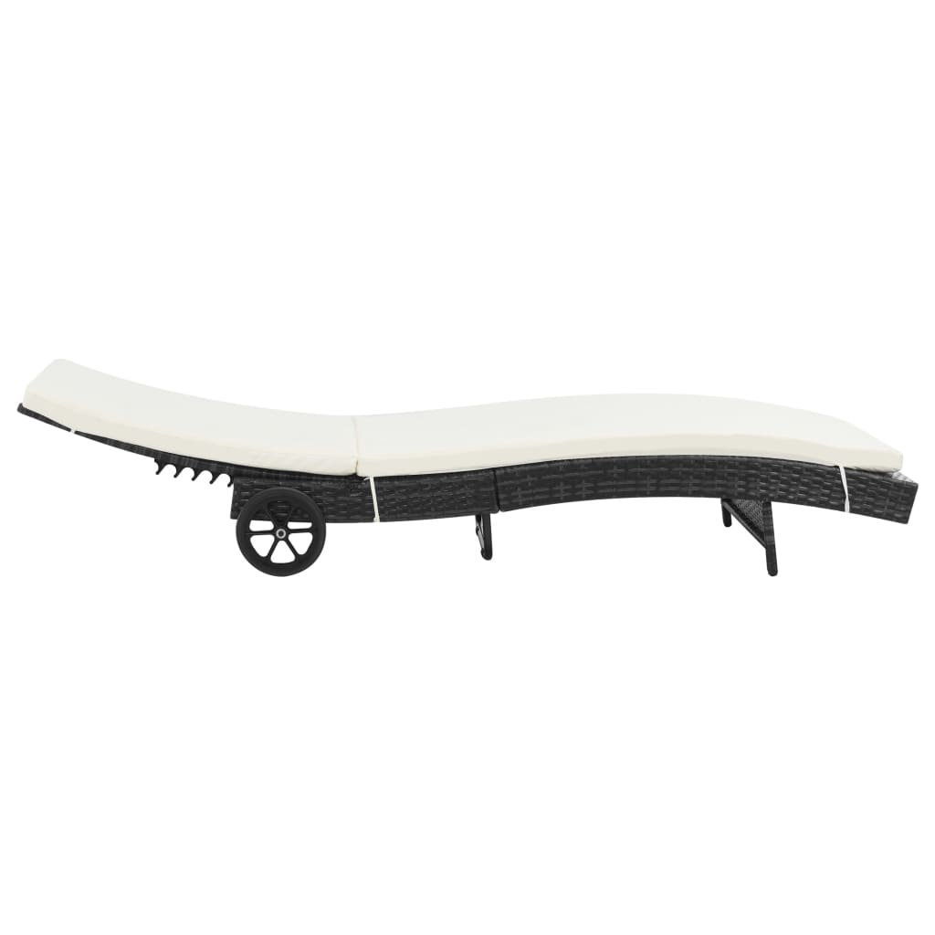 Ligbedden Met Wielen En Kussens Poly Rattan 2 Zwart