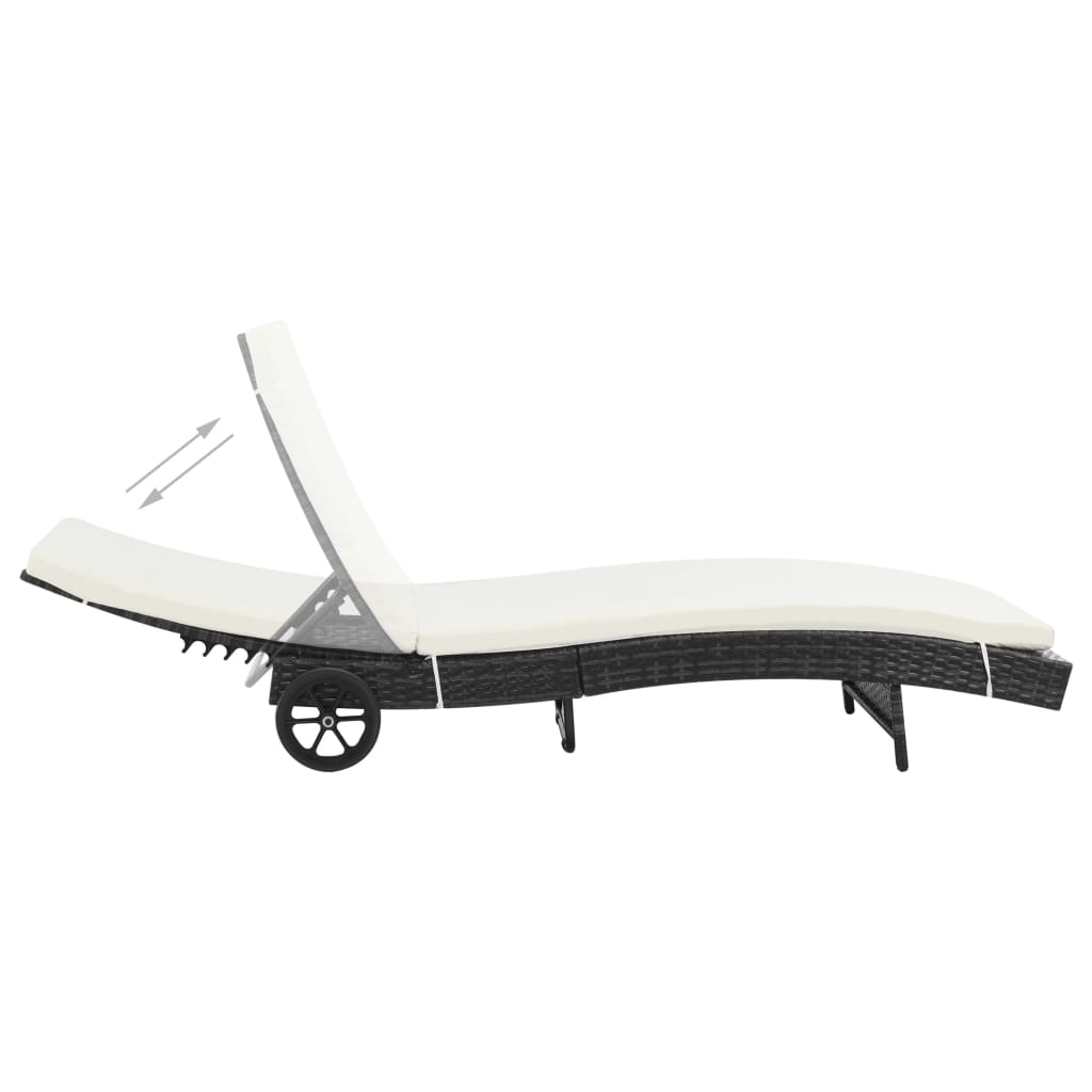 Ligbedden Met Wielen En Kussens Poly Rattan 2 Zwart