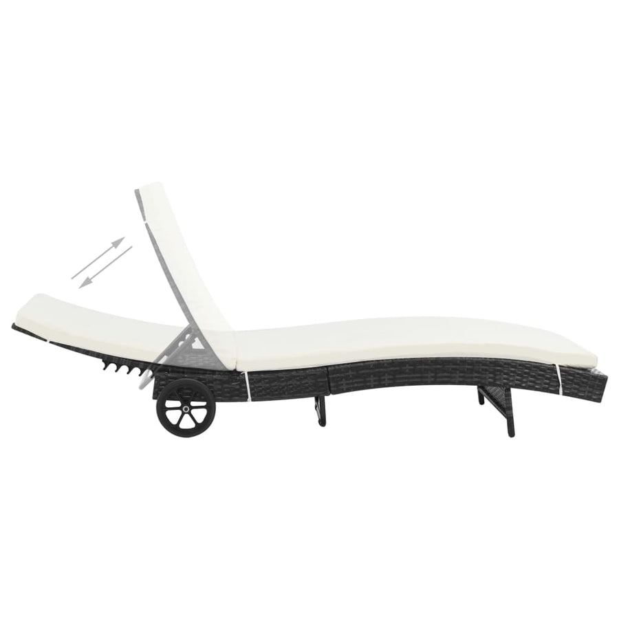 Ligbedden Met Wielen En Kussens Poly Rattan 2 Zwart