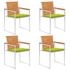 Tuinstoelen massief acaciahout groen kussen 4 stuks