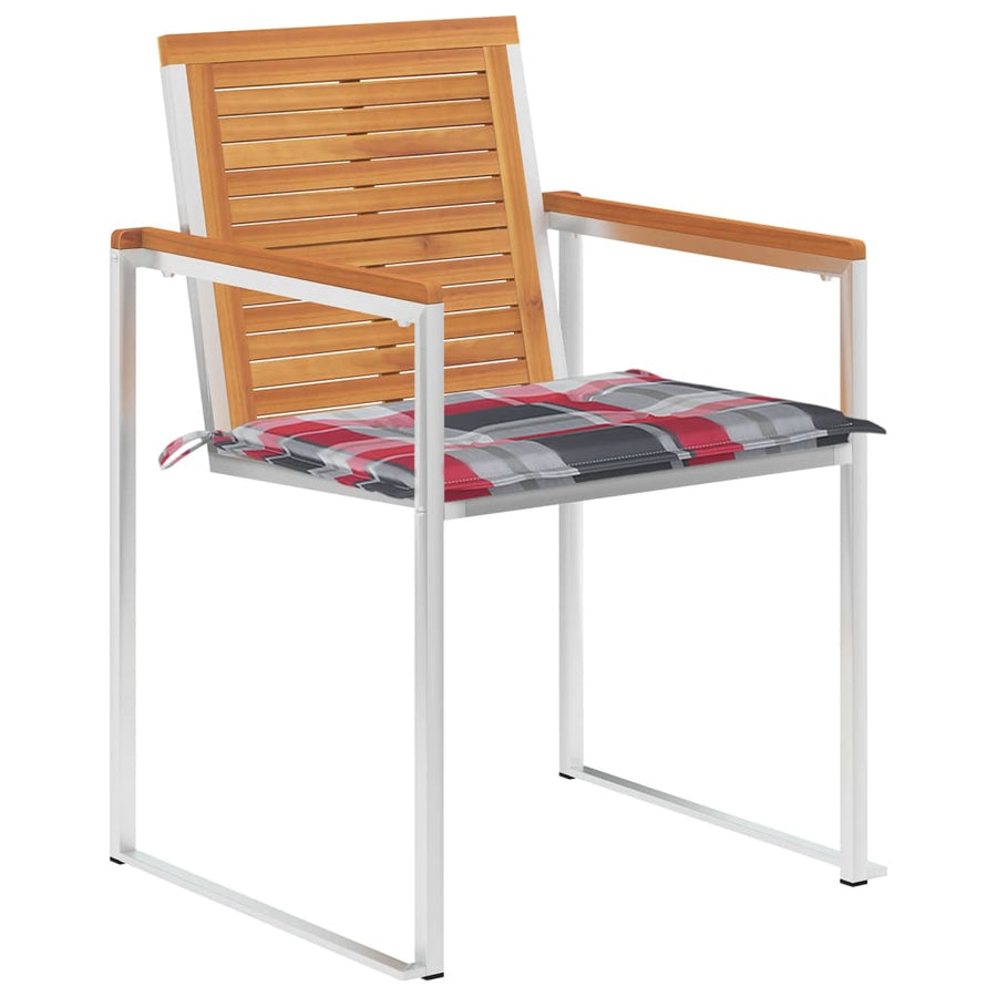 Tuinstoelen 4 St Met Kussens Massief Acaciahout Rood ruitpatroon