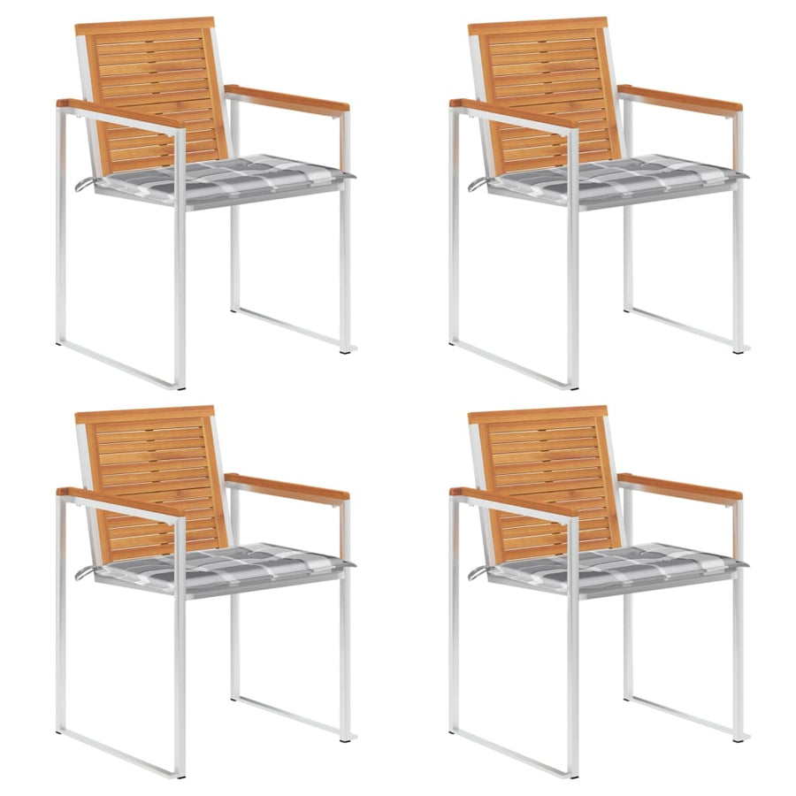 Tuinstoelen 4 St Met Kussens Massief Acaciahout Grijs ruitpatroon