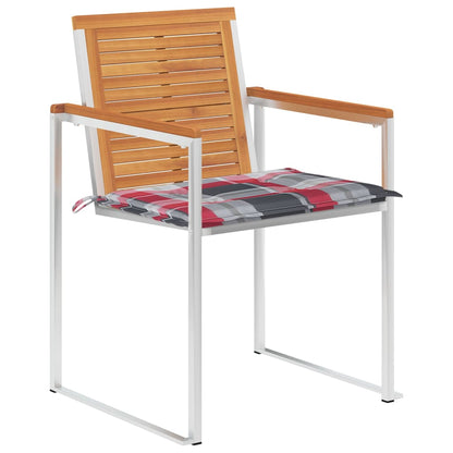 Tuinstoelen 6 St Met Kussens Massief Acaciahout Rood ruitpatroon