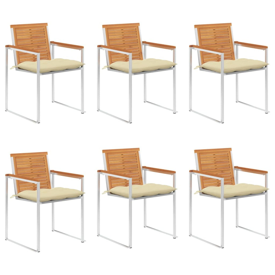 Tuinstoelen 6 St Met Kussens Massief Acaciahout Crème
