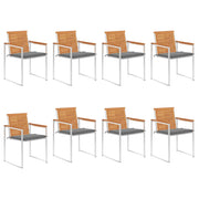 Tuinstoelen 8 st massief acaciahout met kussens grijs