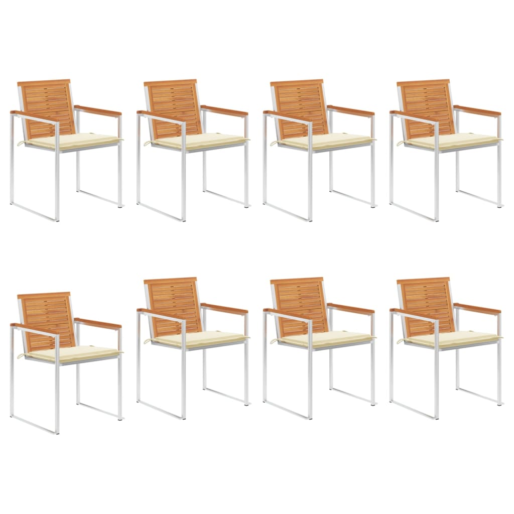 Tuinstoelen 8 St Met Kussens Massief Acaciahout Crème