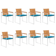 Tuinstoelen 8 st massief acaciahout blauw kussen