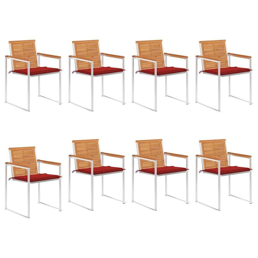 Tuinstoelen 8 St Met Kussens Massief Acaciahout Rood