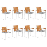 Tuinstoelen 8 st massief acaciahout met kussens