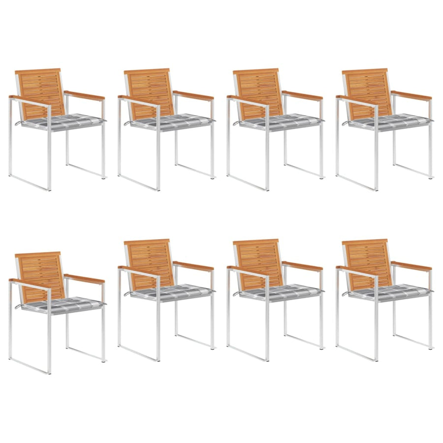 Tuinstoelen 8 St Met Kussens Massief Acaciahout Grijs ruitpatroon