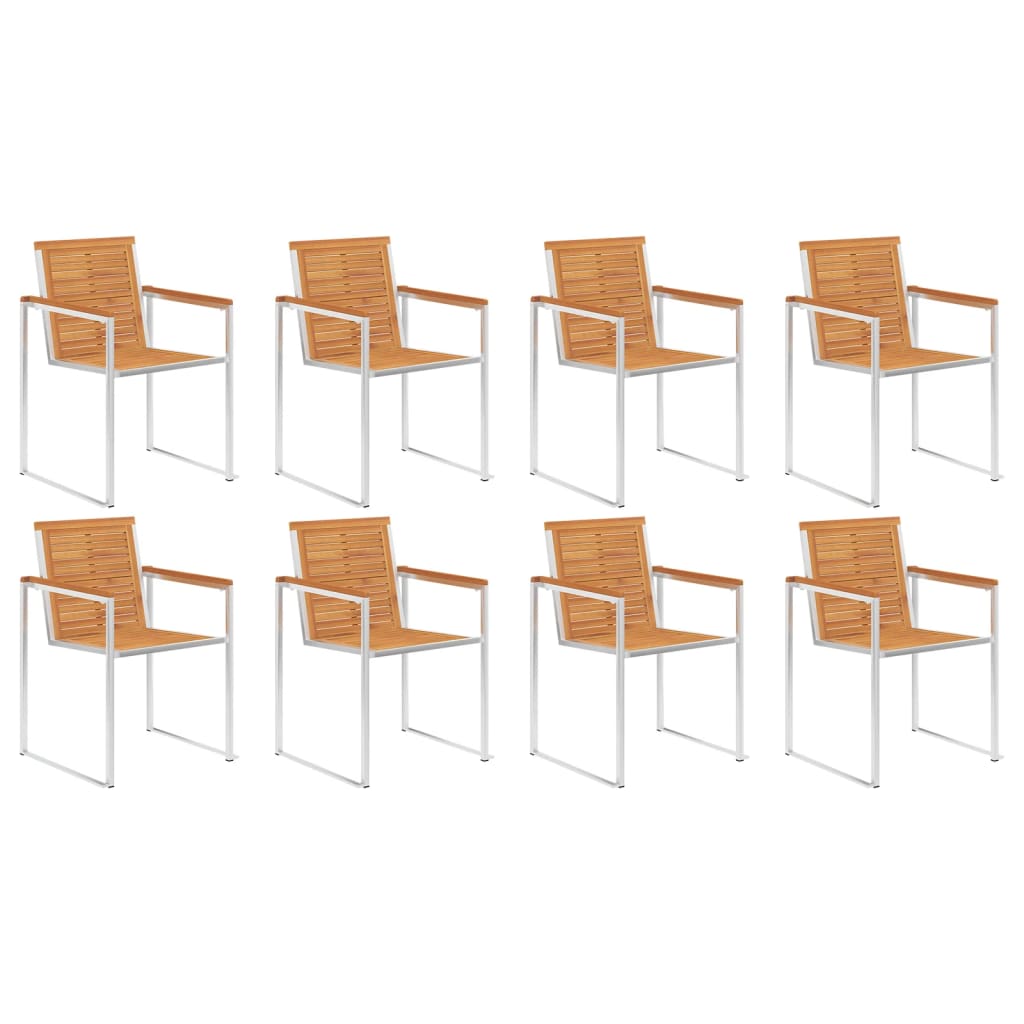 Tuinstoelen 8 St Met Kussens Massief Acaciahout Grijs ruitpatroon