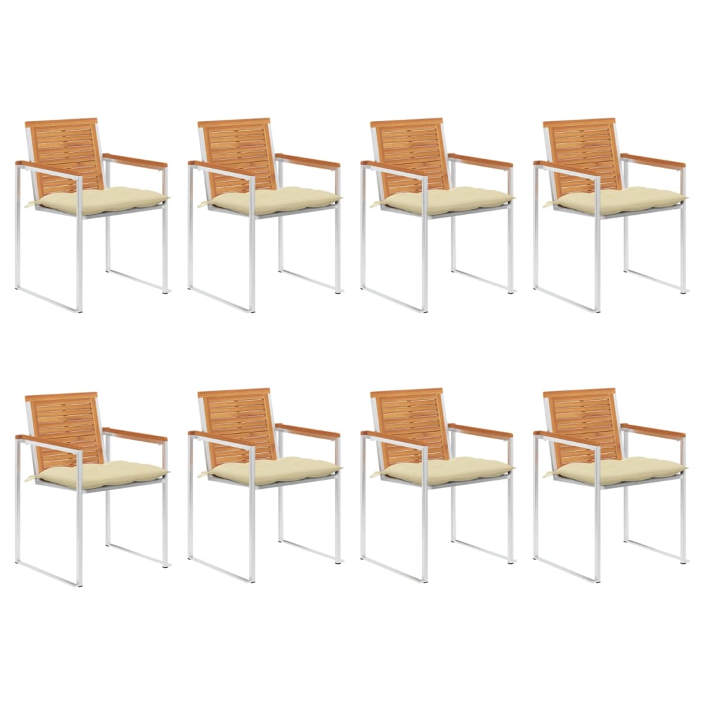 Tuinstoelen 8 St Met Kussens Massief Acaciahout Crème