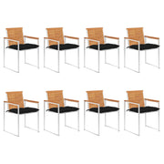 Tuinstoelen 8 st massief acaciahout met kussens