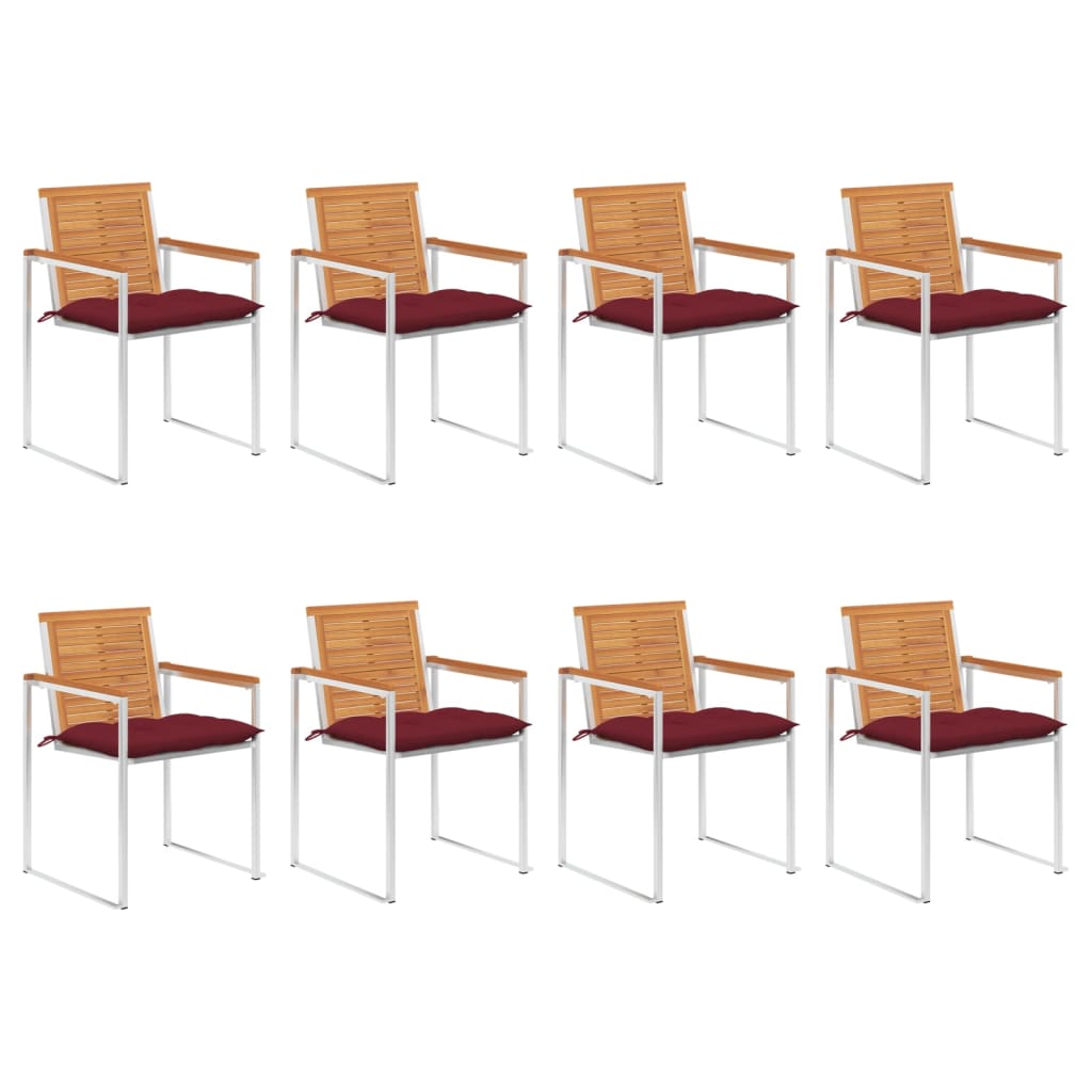 Tuinstoelen 8 St Met Kussens Massief Acaciahout Wijnrood