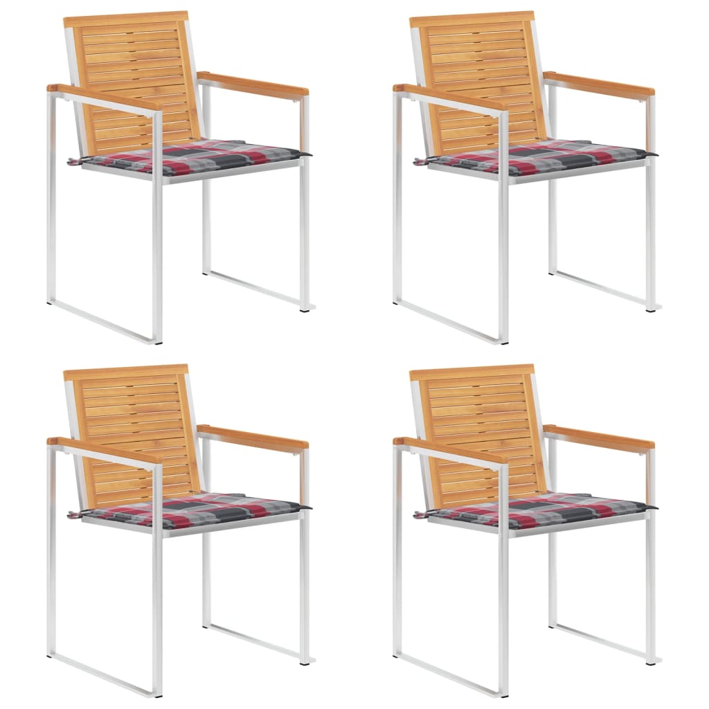Tuinstoelen 4 St Met Kussens Massief Teakhout Rood ruitpatroon