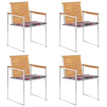 Tuinstoelen 4 St Met Kussens Massief Teakhout Rood ruitpatroon