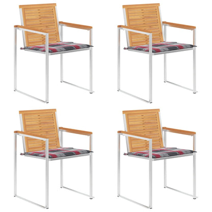 Tuinstoelen 4 St Met Kussens Massief Teakhout Rood ruitpatroon