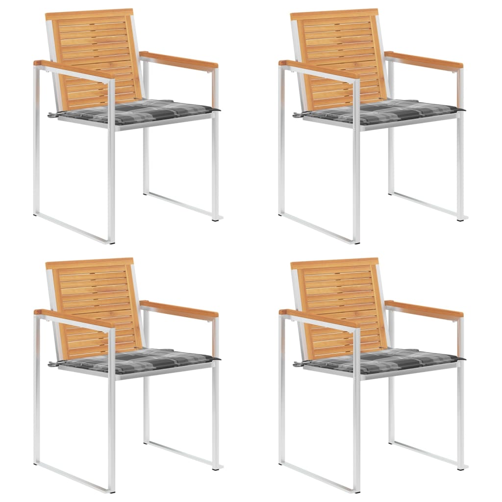 Tuinstoelen 4 St Met Kussens Massief Teakhout Grijs patroon