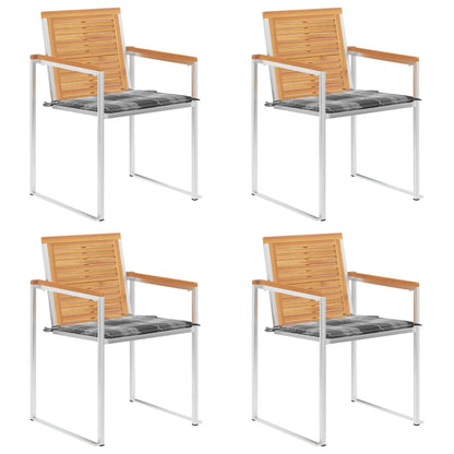 Tuinstoelen 4 St Met Kussens Massief Teakhout Grijs patroon
