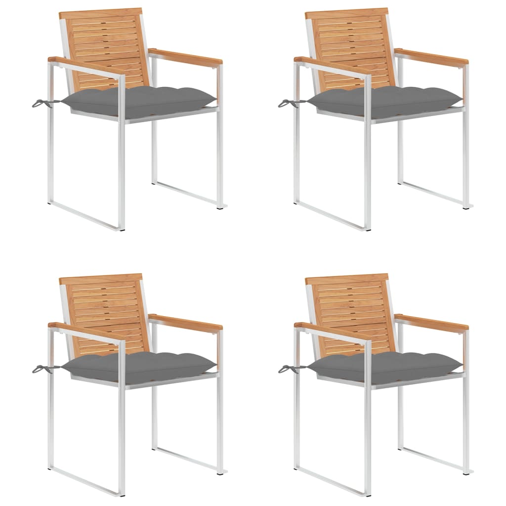 Tuinstoelen 4 St Met Kussens Massief Teakhout Grijs