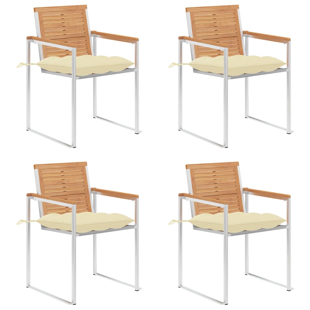 Tuinstoelen 4 St Met Kussens Massief Teakhout Crème