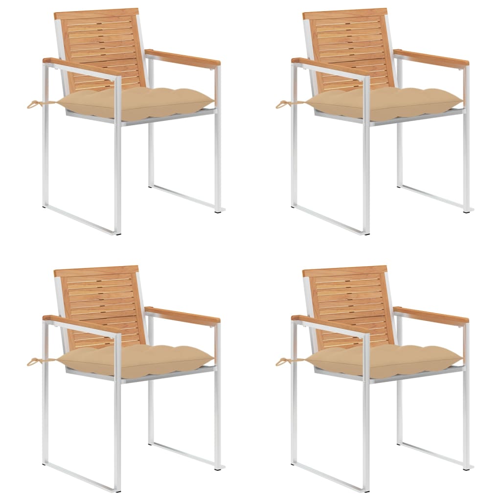 Tuinstoelen 4 St Met Kussens Massief Teakhout Beige