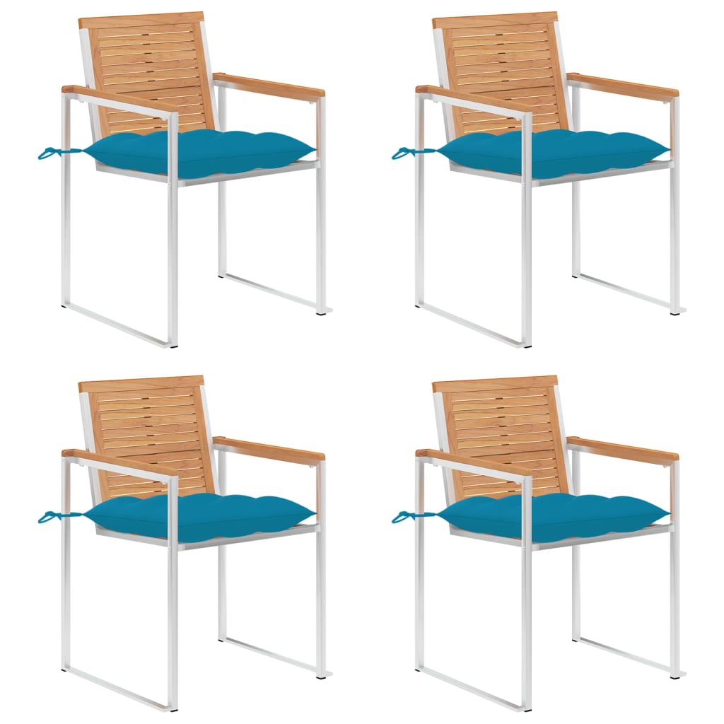 Tuinstoelen 4 St Met Kussens Massief Teakhout lichtblauw