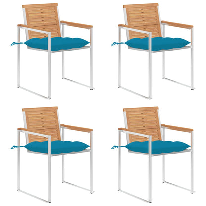 Tuinstoelen 4 St Met Kussens Massief Teakhout lichtblauw
