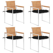 Tuinstoelen 4 st massief teakhout met kussens