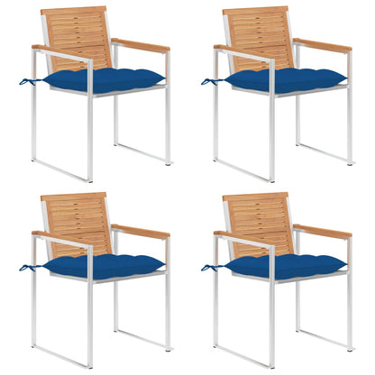 Tuinstoelen 4 St Met Kussens Massief Teakhout Blauw