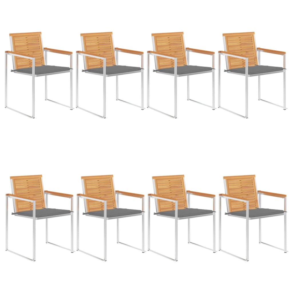 Tuinstoelen 8 St Met Kussens Massief Teakhout Grijs