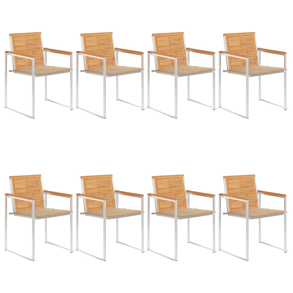 Tuinstoelen 8 St Met Kussens Massief Teakhout Beige