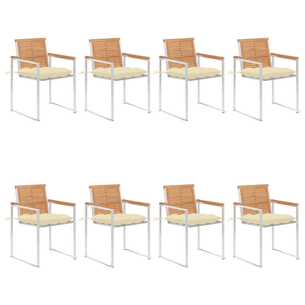 Tuinstoelen 8 St Met Kussens Massief Teakhout Crème