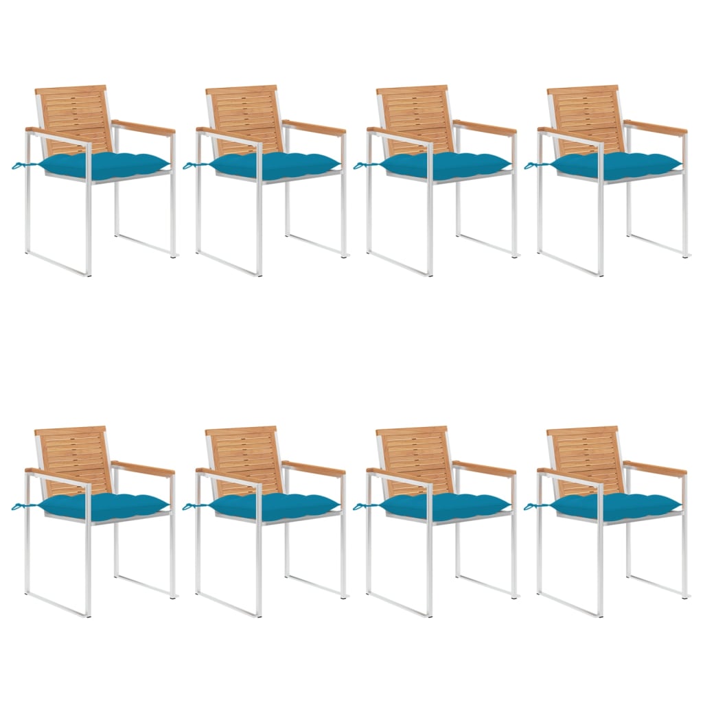 Tuinstoelen 8 St Met Kussens Massief Teakhout lichtblauw