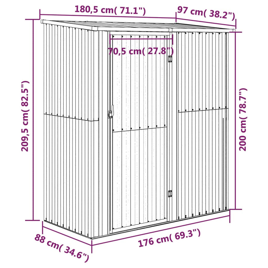Tuinschuur 180,5X97X209,5 Cm Gegalvaniseerd Staal Grijs