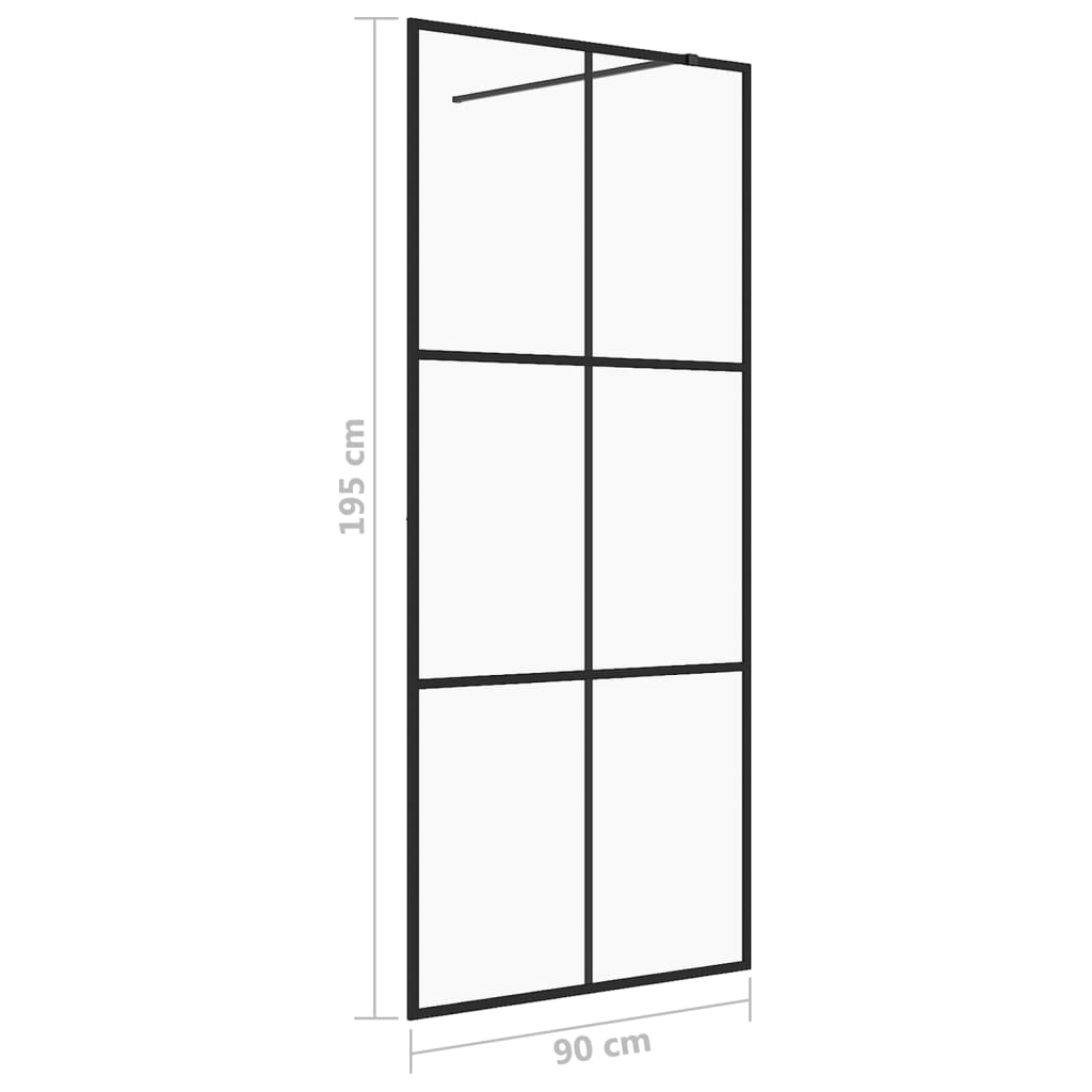 Inloopdouchewand 90x195 cm ESG-glas transparant en zwart 90 x 195 cm Zwart