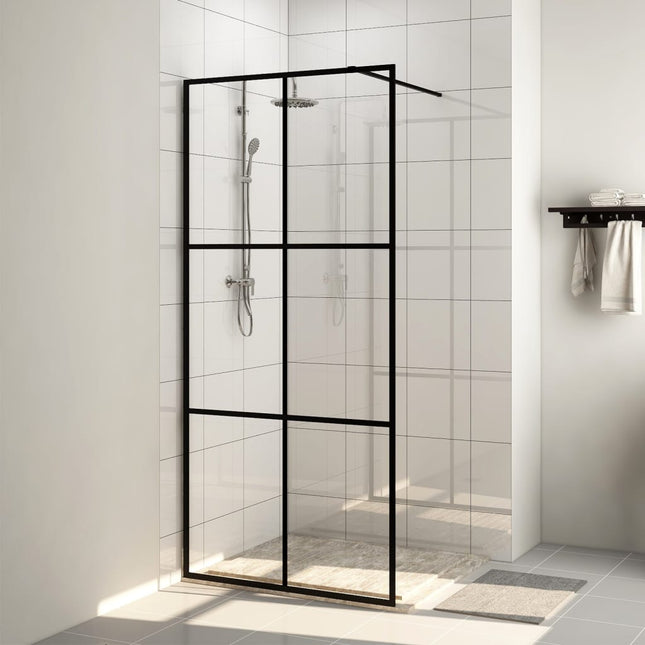 Inloopdouchewand 100x195 cm ESG-glas transparant en zwart 100 x 195 cm Zwart