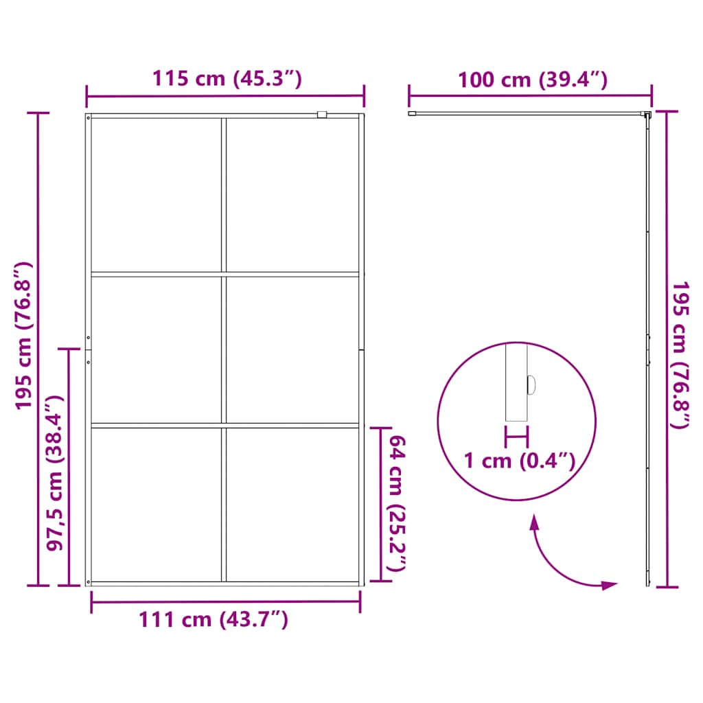 Inloopdouchewand 115x195 cm ESG-glas transparant en zwart