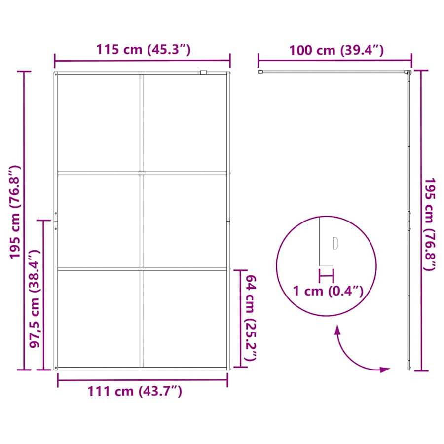 Inloopdouchewand 115x195 cm ESG-glas transparant en zwart